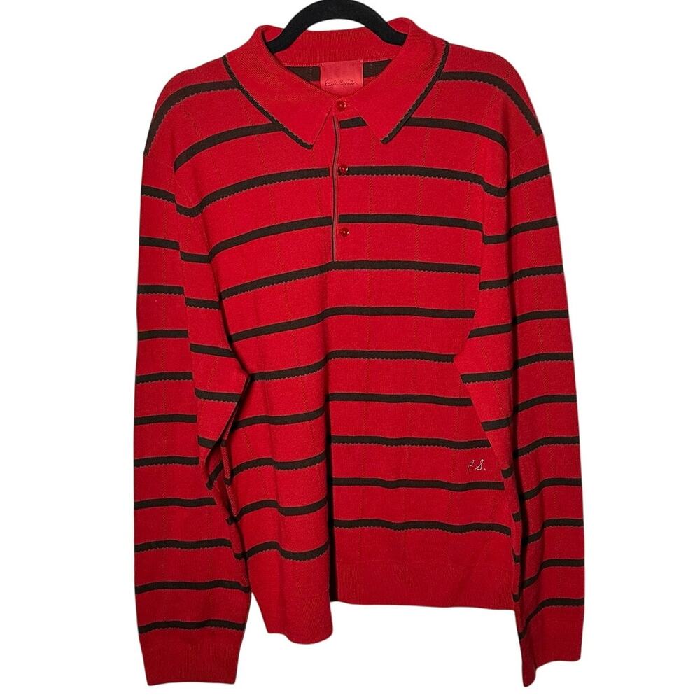 Paul Smith X Commission Men's Merino Wool Red Striped Collared Sweater Size Xxl View 2